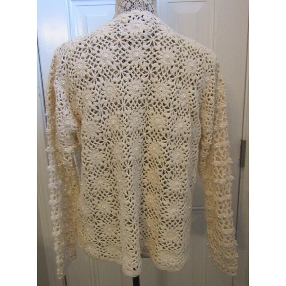 Vintage Knitting Needles Crochet Sweater Faux Pearls Knitted By Hand Size M - Picture 5 of 7